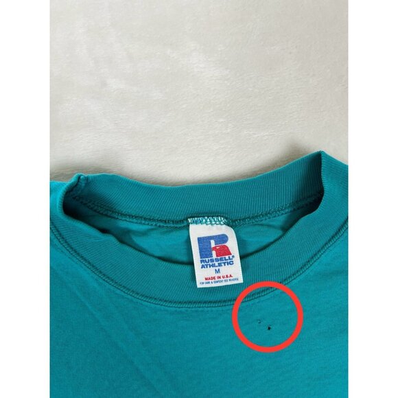 Vintage Russell Athletic Blank Teal Blue T-Shirt Size Medium Made In USA 90s - Picture 2 of 8